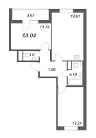 3 ккв (Евро) № 334 Корп.: 1 , Секция 6  в ЖК Аквилон All in 3.0