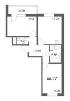 3 ккв (Евро) № 389 Корп.: 1 , Секция 7  в ЖК Аквилон All in 3.0
