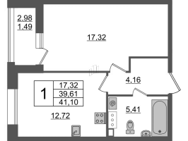 1 ккв № 712 Корп.: 2.1 , Секция 11  в ЖК Аквилон Leaves