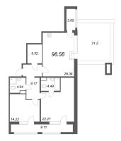 3 ккв (Евро) № 833 Корп.: 1.2 , Секция 11  в ЖК Аквилон Leaves