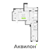 3 ккв (Евро) № 707 Корп.: 2.1 , Секция 11  в ЖК Аквилон Leaves