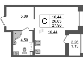 Студия № 791 Корп.: 2.1 , Секция 12  в ЖК Аквилон Leaves