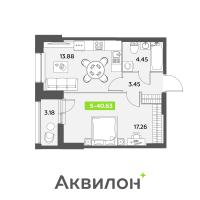 1 ккв № 122 Корп.: 2.1 , Секция 2  в ЖК Аквилон Leaves