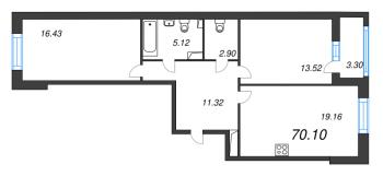 3 ккв (Евро) № 720 Корп.: 2.1 , Секция 11  в ЖК Аквилон Leaves