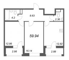 2 ккв № 212 Корп.: 1.1 , Секция 3  в ЖК Аквилон Leaves