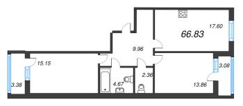 3 ккв (Евро) № 132 Корп.: 1.1 , Секция 2  в ЖК Аквилон Ливз