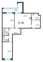 3 ккв (Евро) № 590 Корп.: 2.1 , Секция 8  в ЖК Аквилон Ливз
