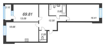 3 ккв (Евро) № 584 Корп.: 2.1 , Секция 8  в ЖК Аквилон Ливз