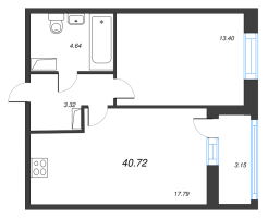 2 ккв (Евро) № 642 Корп.: 1.2 , Секция 8  в ЖК Аквилон Ливз