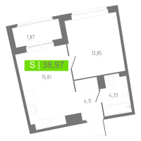2 ккв (Евро) № 28 Корп.: 2 , Секция 1  в ЖК Аквилон РИВА