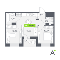 3 ккв (Евро) № 260 Корп.: 2 , Секция 4  в ЖК Аквилон РекаПарк