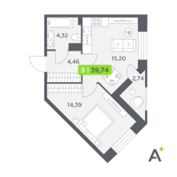 2 ккв (Евро) № 234 Корп.: 2 , Секция 4  в ЖК Аквилон РекаПарк