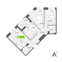 4 ккв (Евро) № 383 Корп.: 2 , Секция 6  в ЖК Аквилон РекаПарк