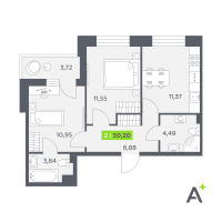 2 ккв № 8 Корп.: 2 , Секция 1  в ЖК Аквилон РекаПарк