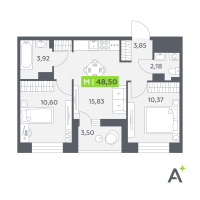 3 ккв (Евро) № 216 Корп.: 2 , Секция 4  в ЖК Аквилон РекаПарк