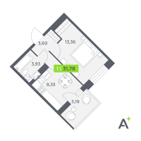 1 ккв № 224 Корп.: 2 , Секция 4  в ЖК Аквилон РекаПарк