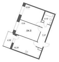 3 ккв (Евро) № 405 Корп.: 1 , Секция 5  в ЖК Аквилон RekaPark