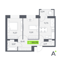 2 ккв № 218 Корп.: 2 , Секция 4  в ЖК Аквилон РекаПарк