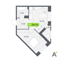 2 ккв (Евро) № 212 Корп.: 2 , Секция 4  в ЖК Аквилон РекаПарк