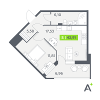 2 ккв (Евро) № 358 Корп.: 2 , Секция 6  в ЖК Аквилон РекаПарк