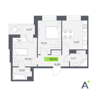 2 ккв № 26 Корп.: 2 , Секция 1  в ЖК Аквилон РекаПарк