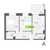 2 ккв № 520 Корп.: 2 , Секция 8  в ЖК Аквилон РекаПарк