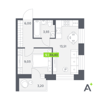 1 ккв № 737 Корп.: 2 , Секция 11  в ЖК Аквилон РекаПарк