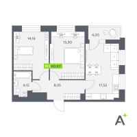 3 ккв (Евро) № 18 Корп.: 2 , Секция 1  в ЖК Аквилон РекаПарк