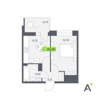 1 ккв № 308 Корп.: 2 , Секция 5  в ЖК Аквилон РекаПарк