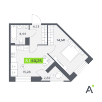 2 ккв (Евро) № 226 Корп.: 2 , Секция 4  в ЖК Аквилон РекаПарк