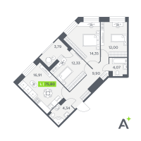 4 ккв (Евро) № 397 Корп.: 2 , Секция 6  в ЖК Аквилон РекаПарк