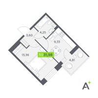 1 ккв № 214 Корп.: 2 , Секция 4  в ЖК Аквилон РекаПарк