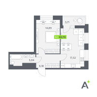 2 ккв (Евро) № 1 Корп.: 2 , Секция 1  в ЖК Аквилон РекаПарк