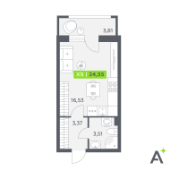 Студия № 413 Корп.: 2 , Секция 7  в ЖК Аквилон РекаПарк