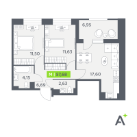 3 ккв (Евро) № 384 Корп.: 2 , Секция 6  в ЖК Аквилон РекаПарк
