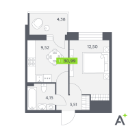 1 ккв № 301 Корп.: 2 , Секция 5  в ЖК Аквилон РекаПарк