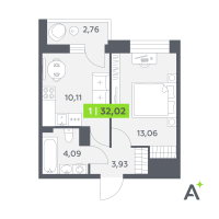 1 ккв № 220 Корп.: 2 , Секция 4  в ЖК Аквилон РекаПарк