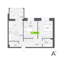 2 ккв № 417 Корп.: 2 , Секция 7  в ЖК Аквилон РекаПарк