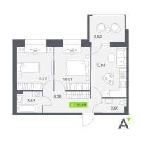 2 ккв № 604 Корп.: 2 , Секция 9  в ЖК Аквилон РекаПарк