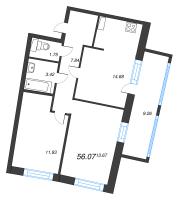 2 ккв № 27 Корп.: 1 , Секция 1  в ЖК Аквилон Riva