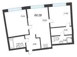 3 ккв (Евро) № 592 Корп.: 1 , Секция 3  в ЖК Аквилон Riva