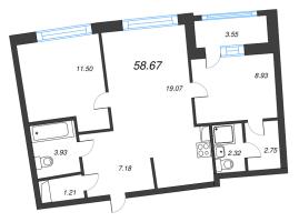 3 ккв (Евро) № 21 Корп.: 1 , Секция 1  в ЖК Аквилон Riva