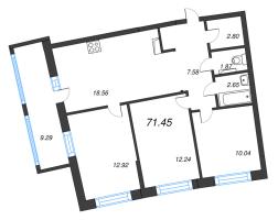 4 ккв (Евро) № 620 Корп.: 1 , Секция 3  в ЖК Аквилон Riva