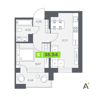 2 ккв (Евро) № 274 Корп.: 1 , Секция 4  в ЖК Аквилон Солар Парк