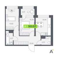 2 ккв № 716 Корп.: 1 , Секция 10  в ЖК Аквилон Солар Парк