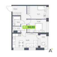 3 ккв (Евро) № 91 Корп.: 1 , Секция 2  в ЖК Аквилон Солар Парк