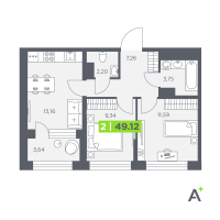 2 ккв № 713 Корп.: 1 , Секция 10  в ЖК Аквилон Солар Парк