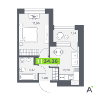 1 ккв № 900 Корп.: 1 , Секция 12  в ЖК Аквилон Солар Парк