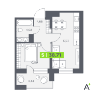 2 ккв (Евро) № 340 Корп.: 1 , Секция 5  в ЖК Аквилон Солар Парк