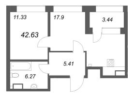 2 ккв (Евро) № 206 Корп.: 1 , Секция 3  в ЖК Аквилон Солар Парк